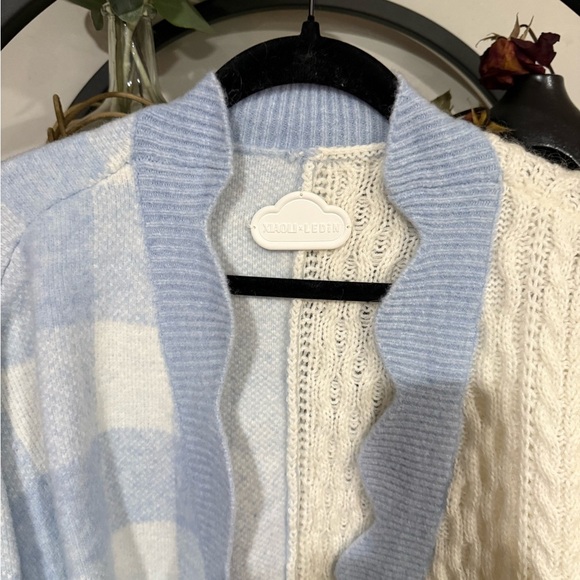 Patchwork Gingham Cardigan Blue and Cream Women's Cardigan - Picture 6 of 13